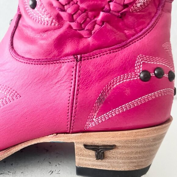 Lane COSSETTE Womens Cowboy Booties 9 Western Cowgirl Pink Leather Short Boots - Picture 5 of 12